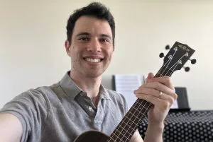 Jay Searle with a tenor ukulele